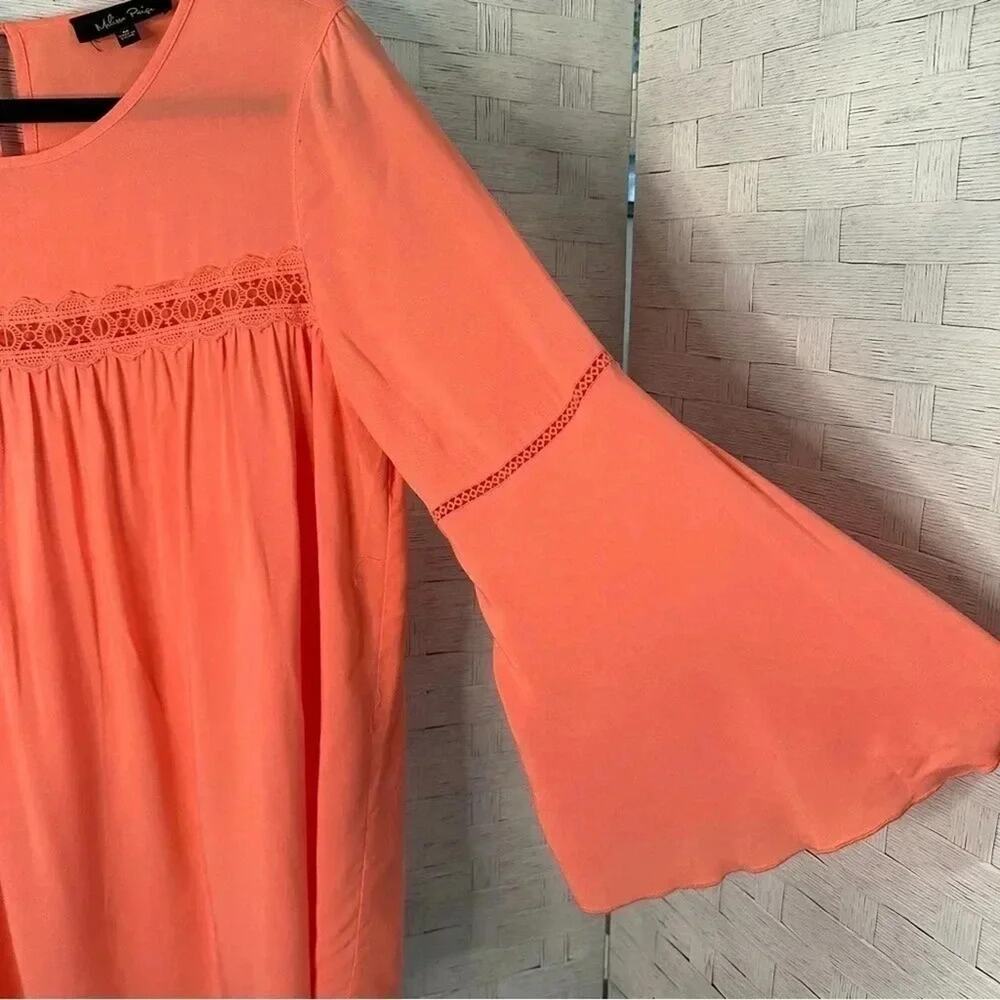 Melissa Paige Bohemian festival, Gypsy tunic top salmon trumpet sleeves - Picture 3 of 7